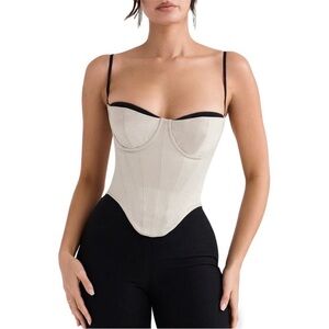 NWT House of CB Luette Corset Beige Black Bustier XS | Bigger Cup (Size D-E)